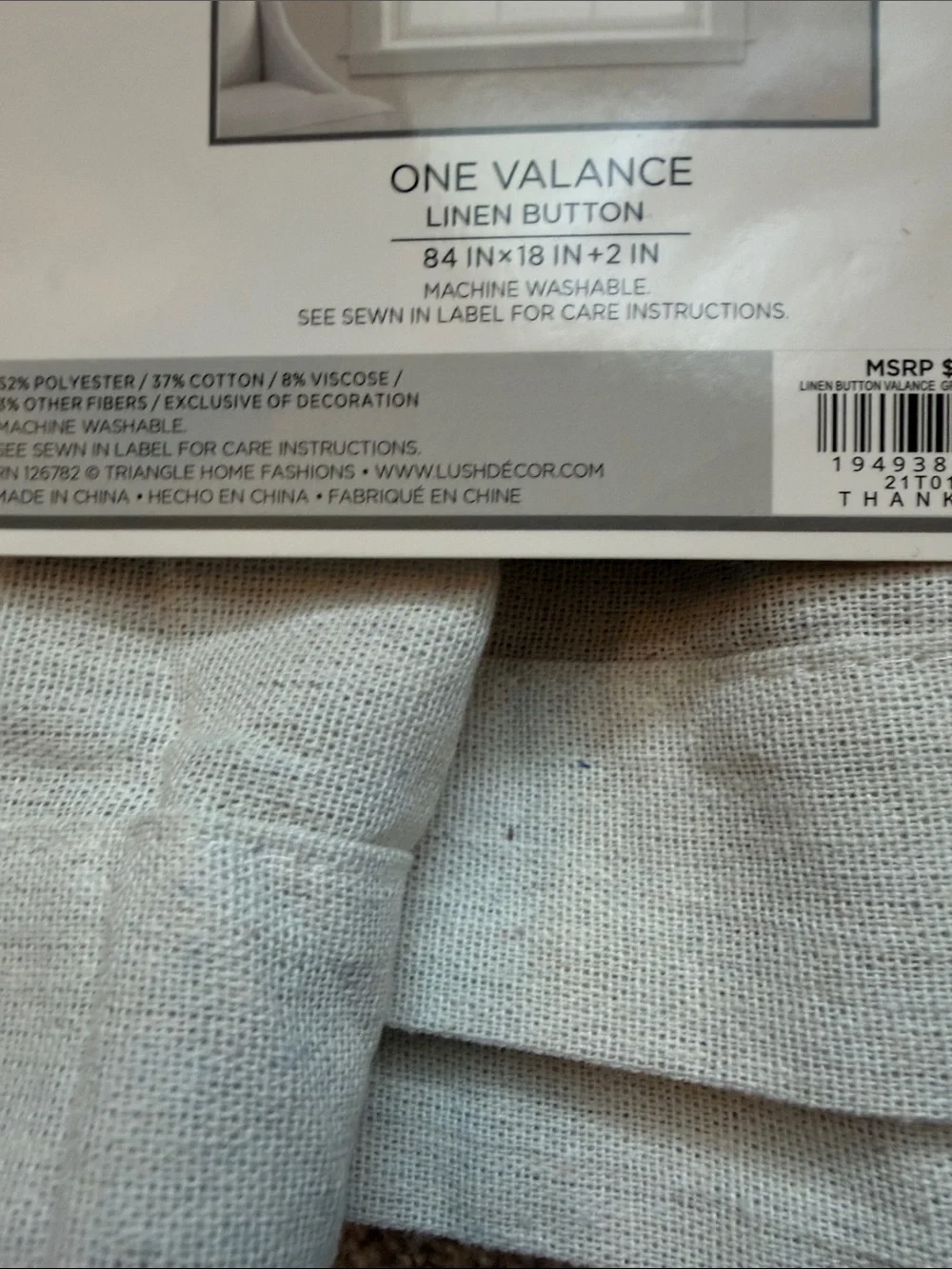 Lush Decor Neutral Beige Pleated Button-Accent Valance. MWT. 84” x 18” + 2”